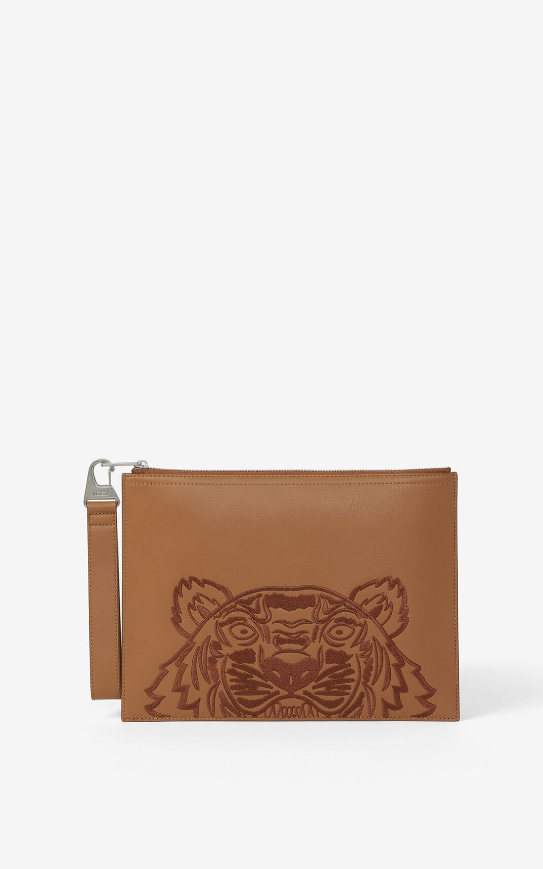 Kenzo Kampus Tiger large grained Cuero Clutch Mujer Marrones | 8106745-KJ